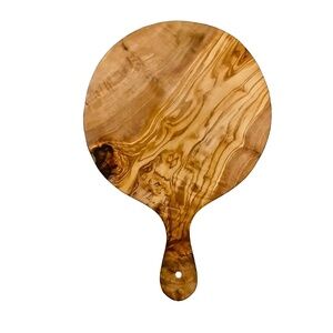 Round Olive Wood Cutting Board W/Handle